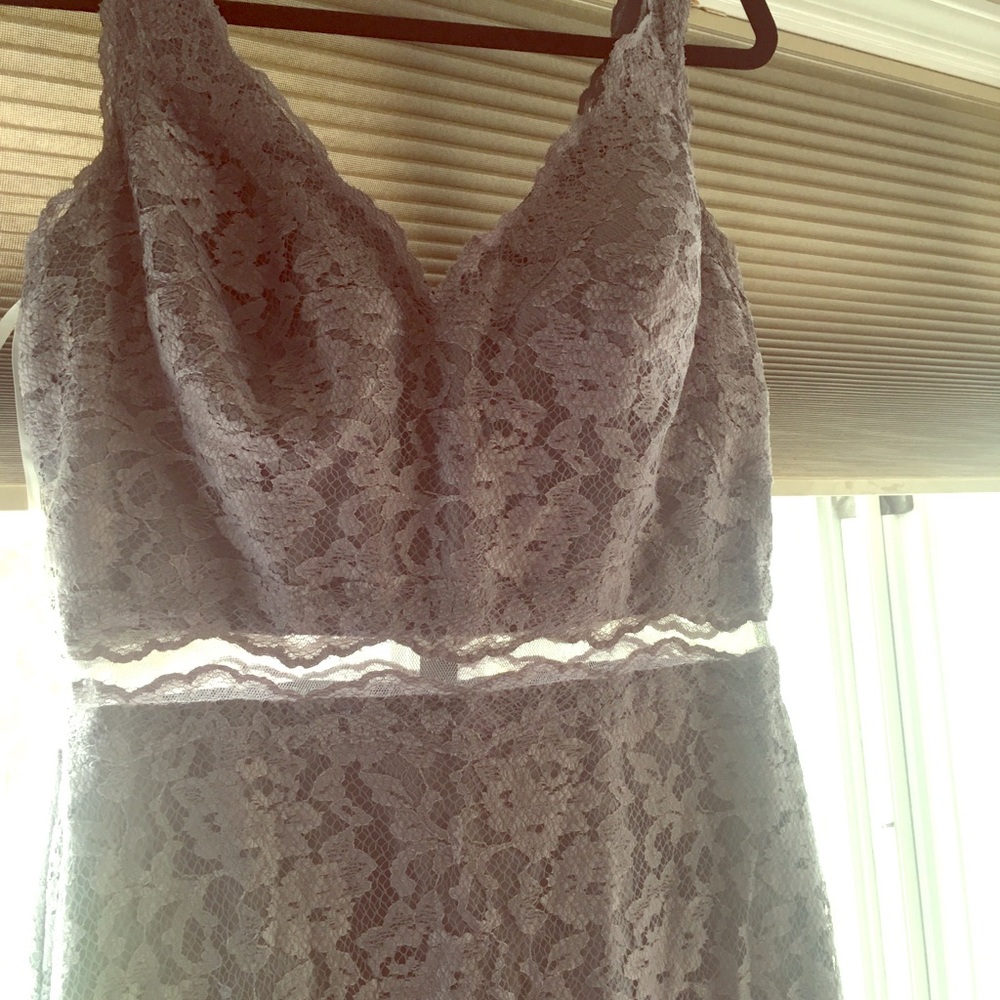 Bari Jay Lace V Neck 2PC Look Bridesmaid Gown